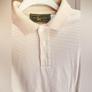 Men's Beige Striped Polo Shirt Peru Unlimited Size M 100% Pina Cotton Office